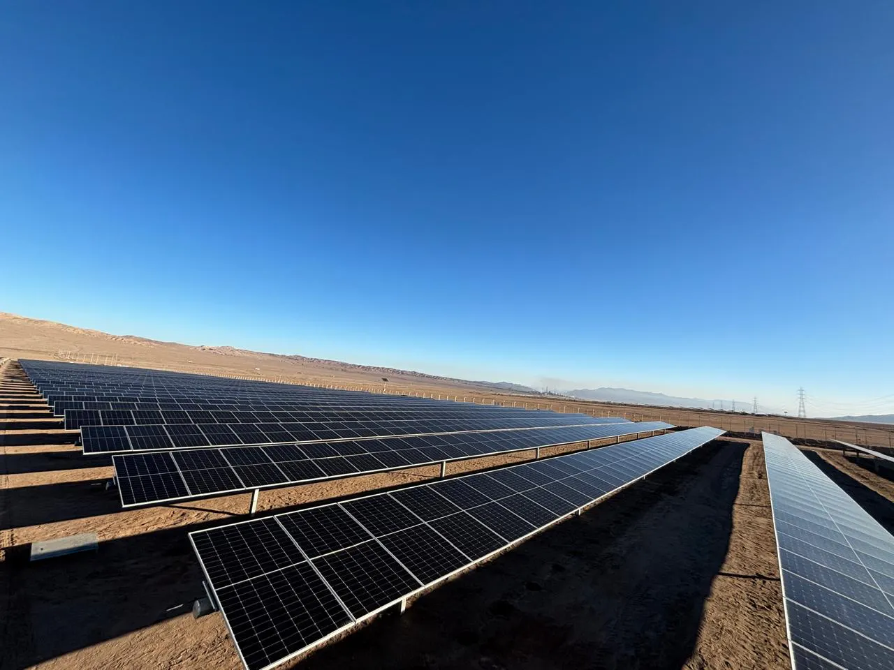 Hileras de paneles en una planta fotovoltaica real